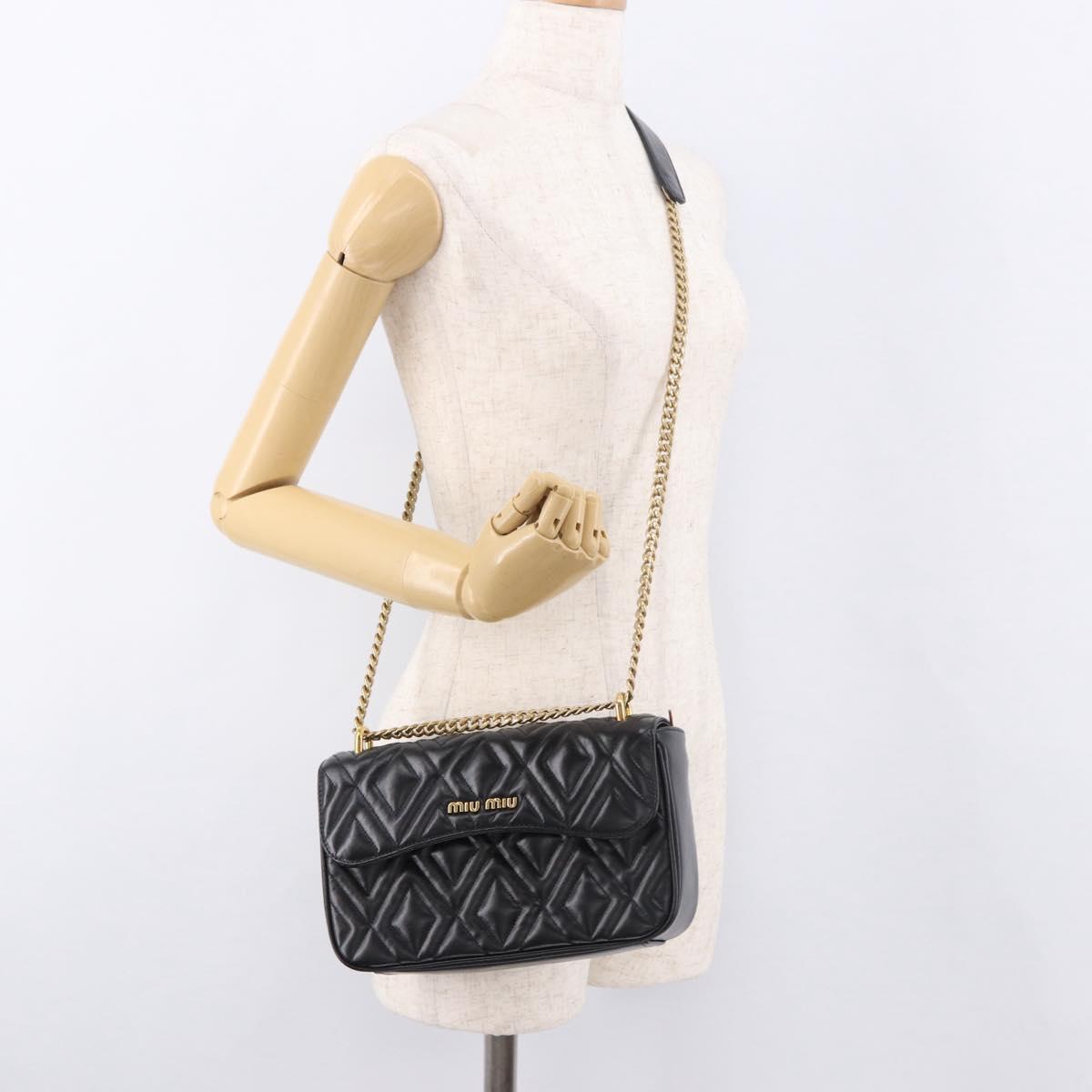 Miu Miu Matelasse Chain Shoulder Bag Leather Black Gold Auth 184827SAV