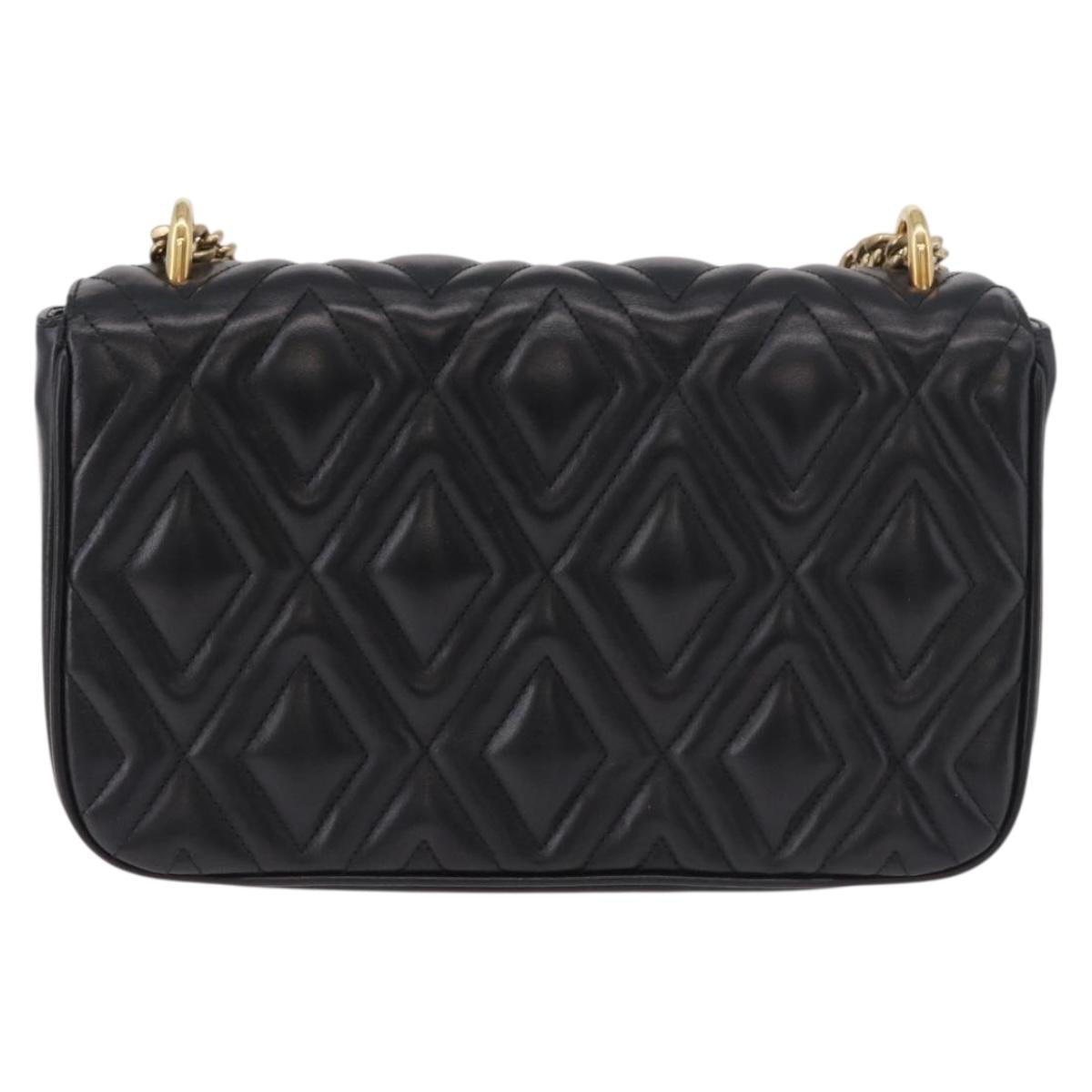 Miu Miu Matelasse Chain Shoulder Bag Leather Black Gold Auth 184827SAV
