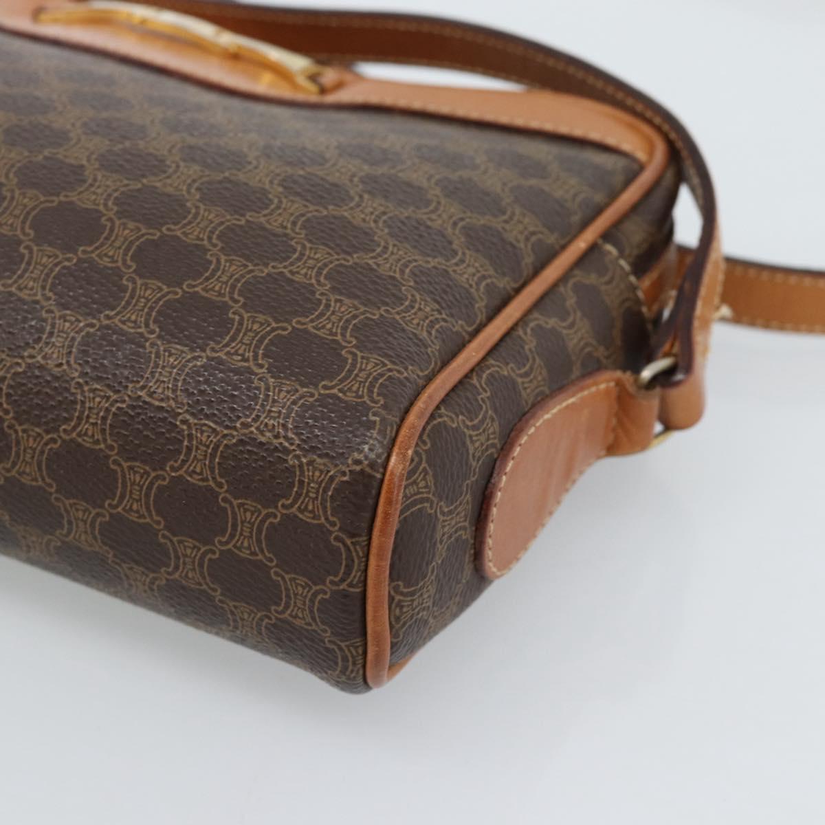 CELINE Macadam Canvas Shoulder Bag PVC Leather Brown Gold Auth 184838