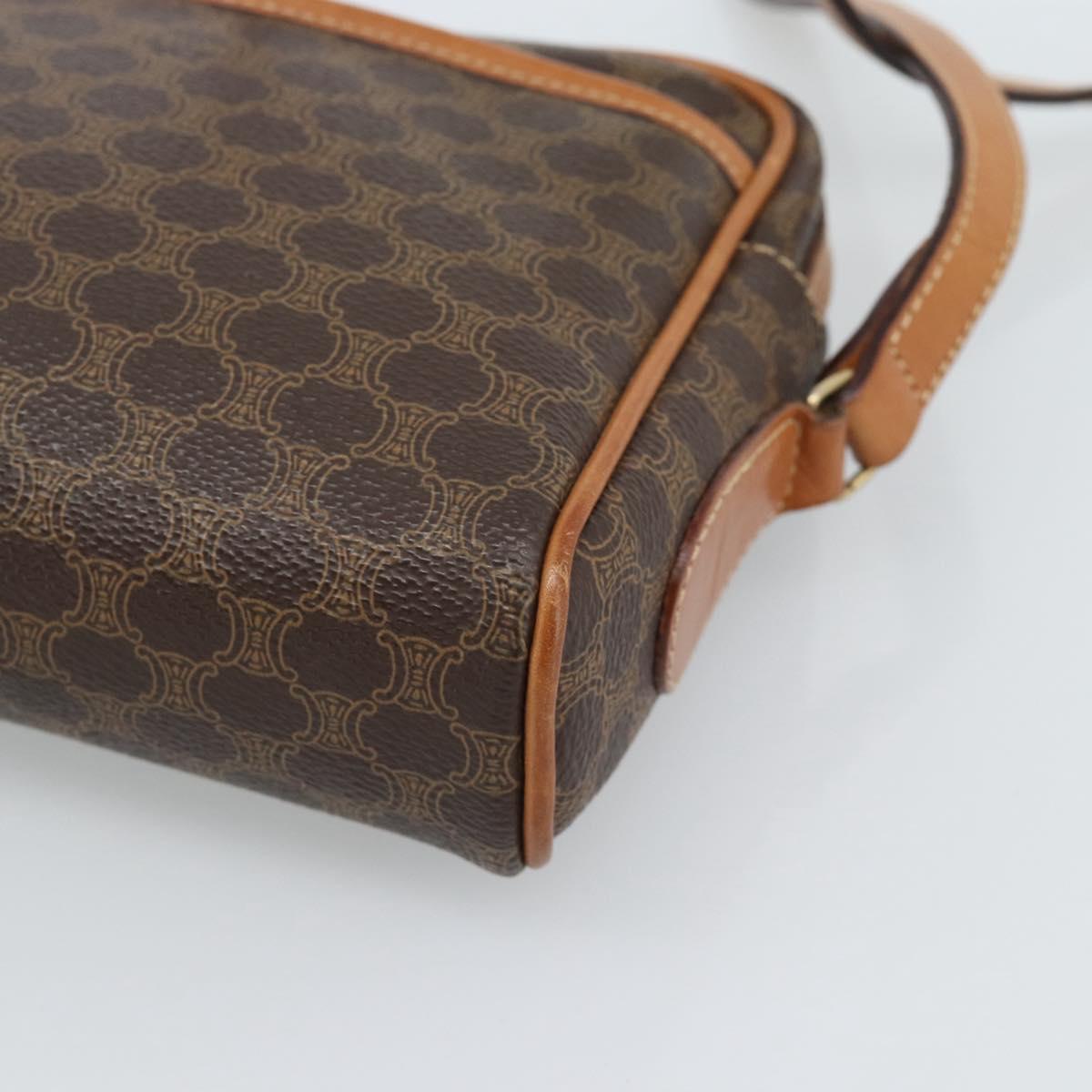 CELINE Macadam Canvas Shoulder Bag PVC Leather Brown Gold Auth 184838
