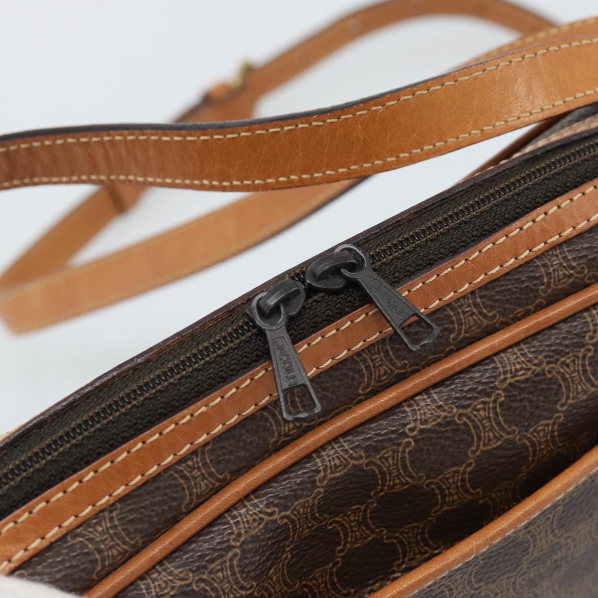 CELINE Macadam Canvas Shoulder Bag PVC Leather Brown Gold Auth 184838