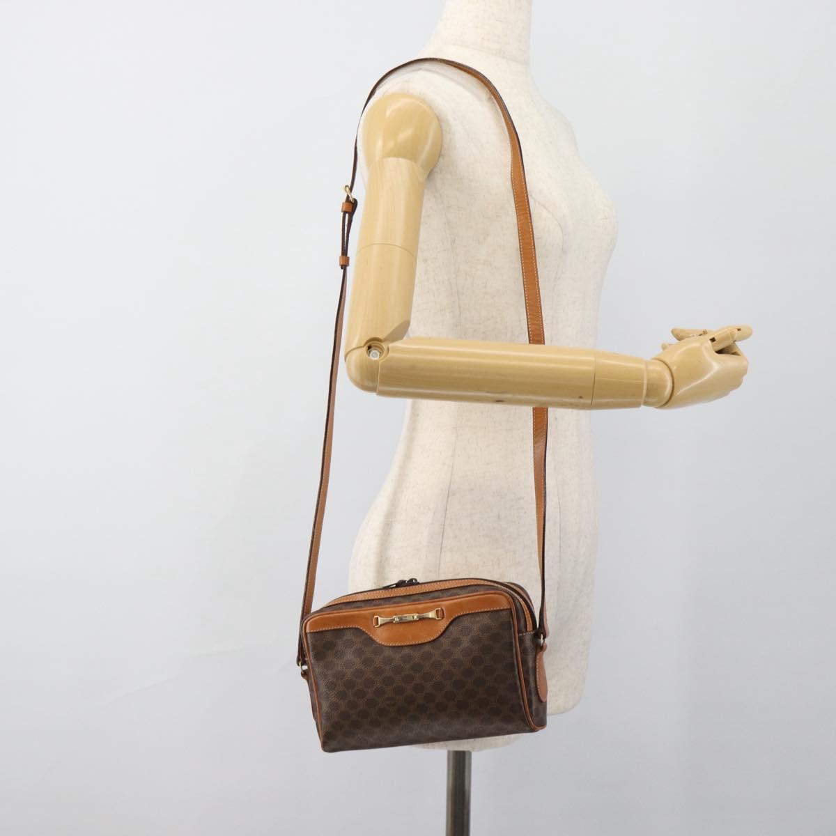CELINE Macadam Canvas Shoulder Bag PVC Leather Brown Gold Auth 184838