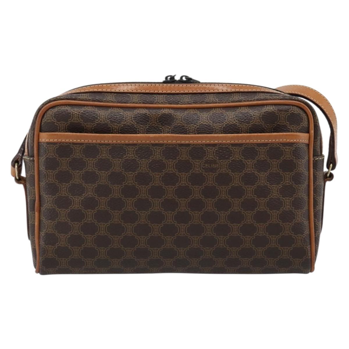 CELINE Macadam Canvas Shoulder Bag PVC Leather Brown Gold Auth 184838
