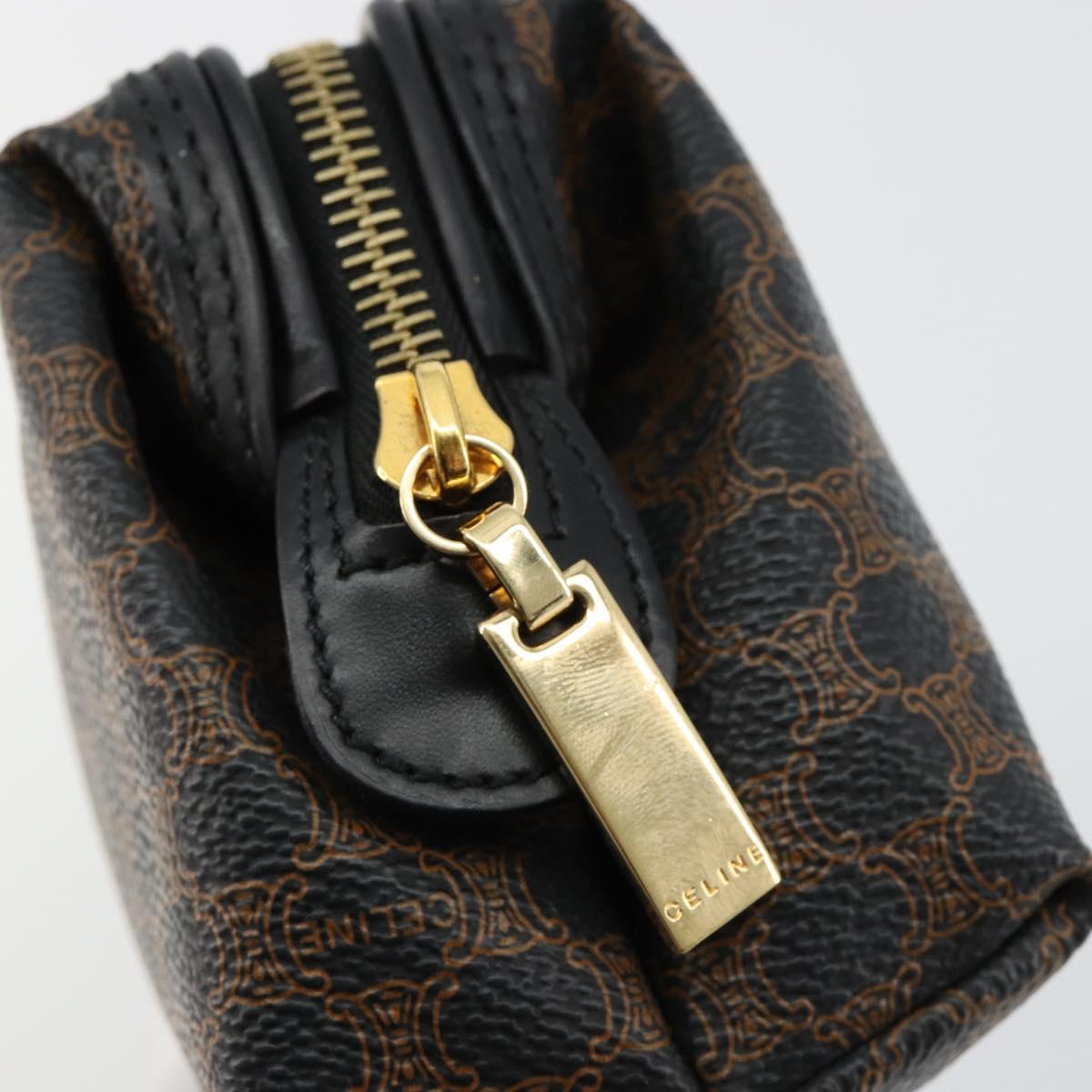 CELINE Macadam Canvas Pouch PVC Leather Black Gold Auth 184839A