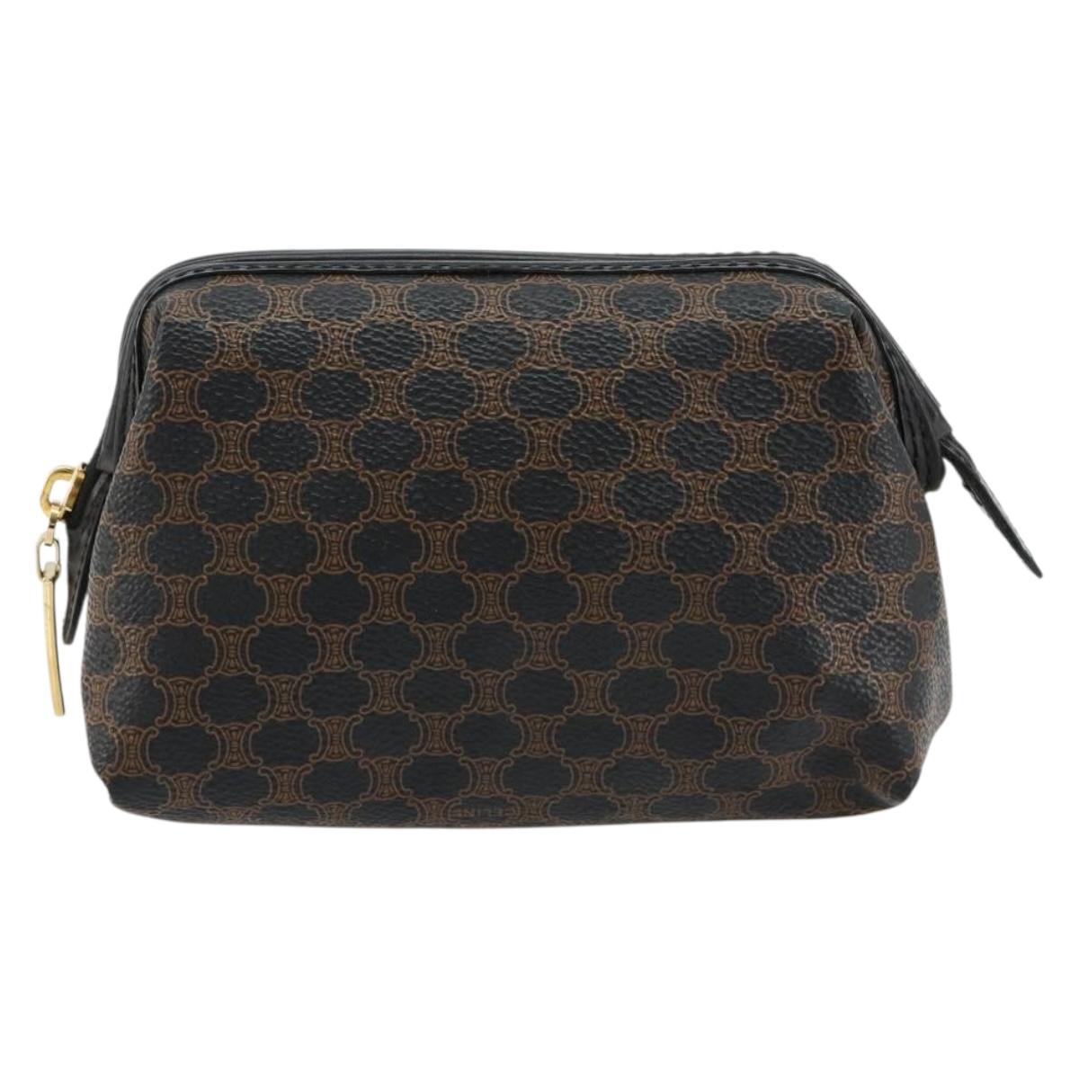 CELINE Macadam Canvas Pouch PVC Leather Black Gold Auth 184839A