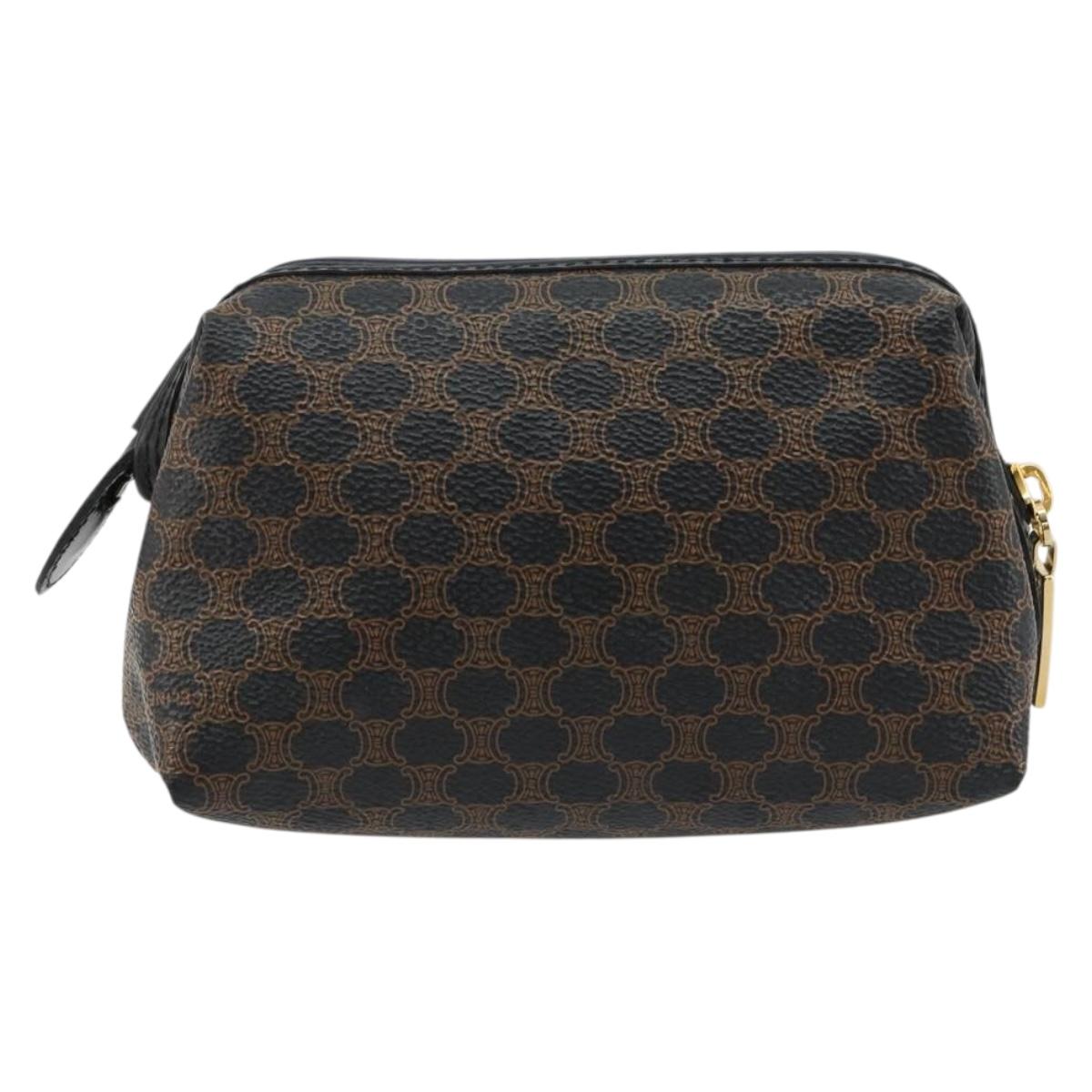 CELINE Macadam Canvas Pouch PVC Leather Black Gold Auth 184839A