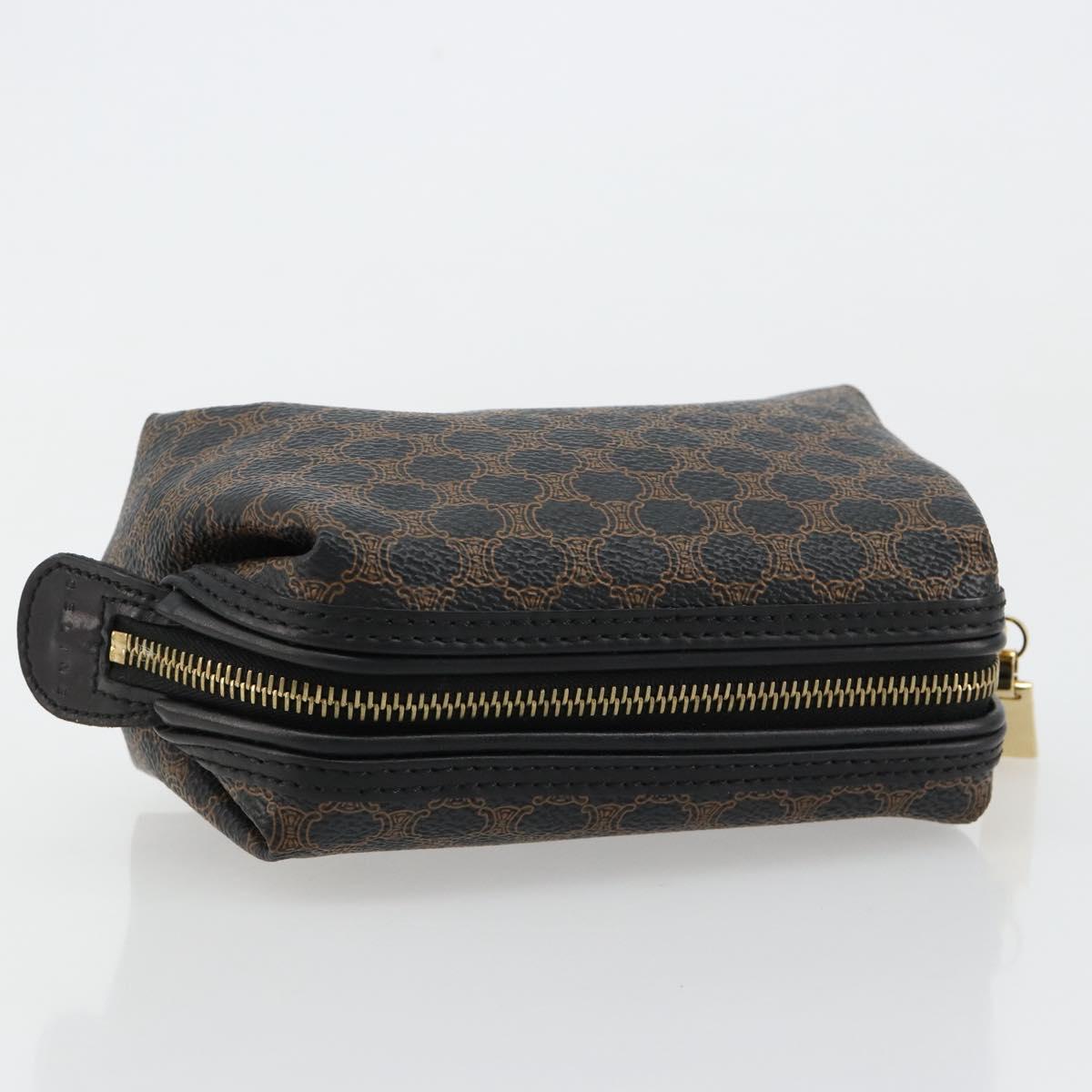CELINE Macadam Canvas Pouch PVC Leather Black Gold Auth 184839A