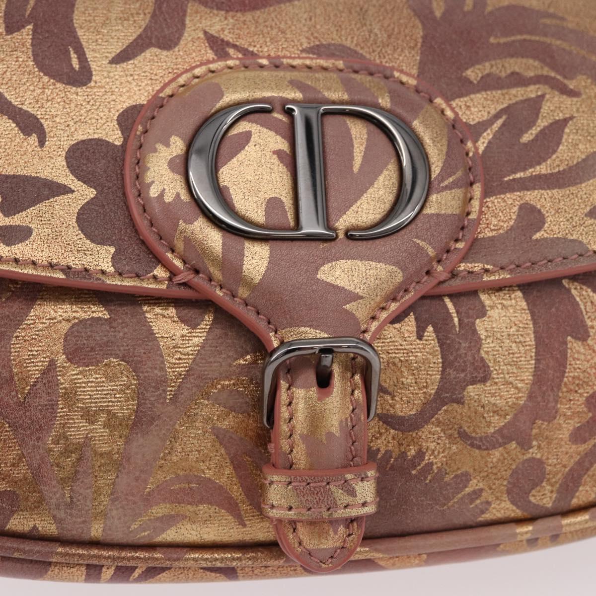 Christian Dior BOBBY EAST-WEST Shoulder Bag Leather Bronze Silver Auth 184842SM