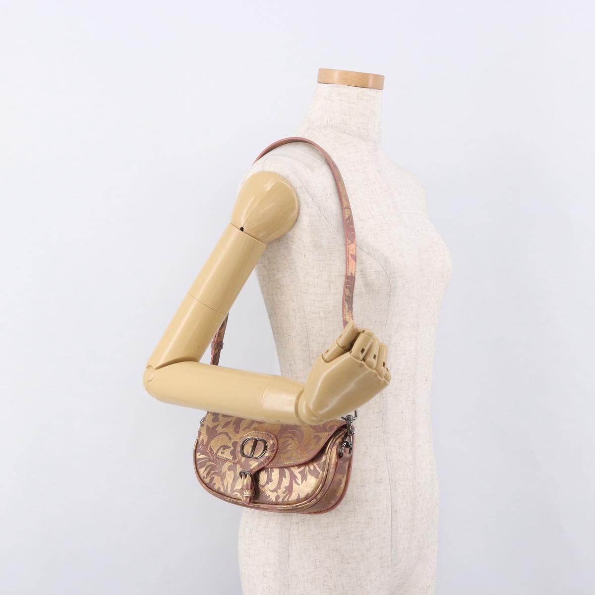 Christian Dior BOBBY EAST-WEST Shoulder Bag Leather Bronze Silver Auth 184842SM