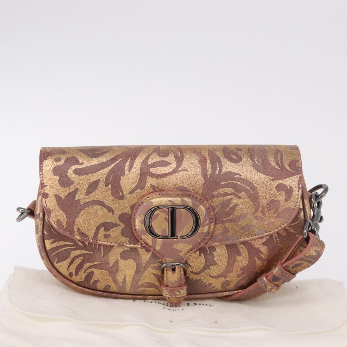 Christian Dior BOBBY EAST-WEST Shoulder Bag Leather Bronze Silver Auth 184842SM