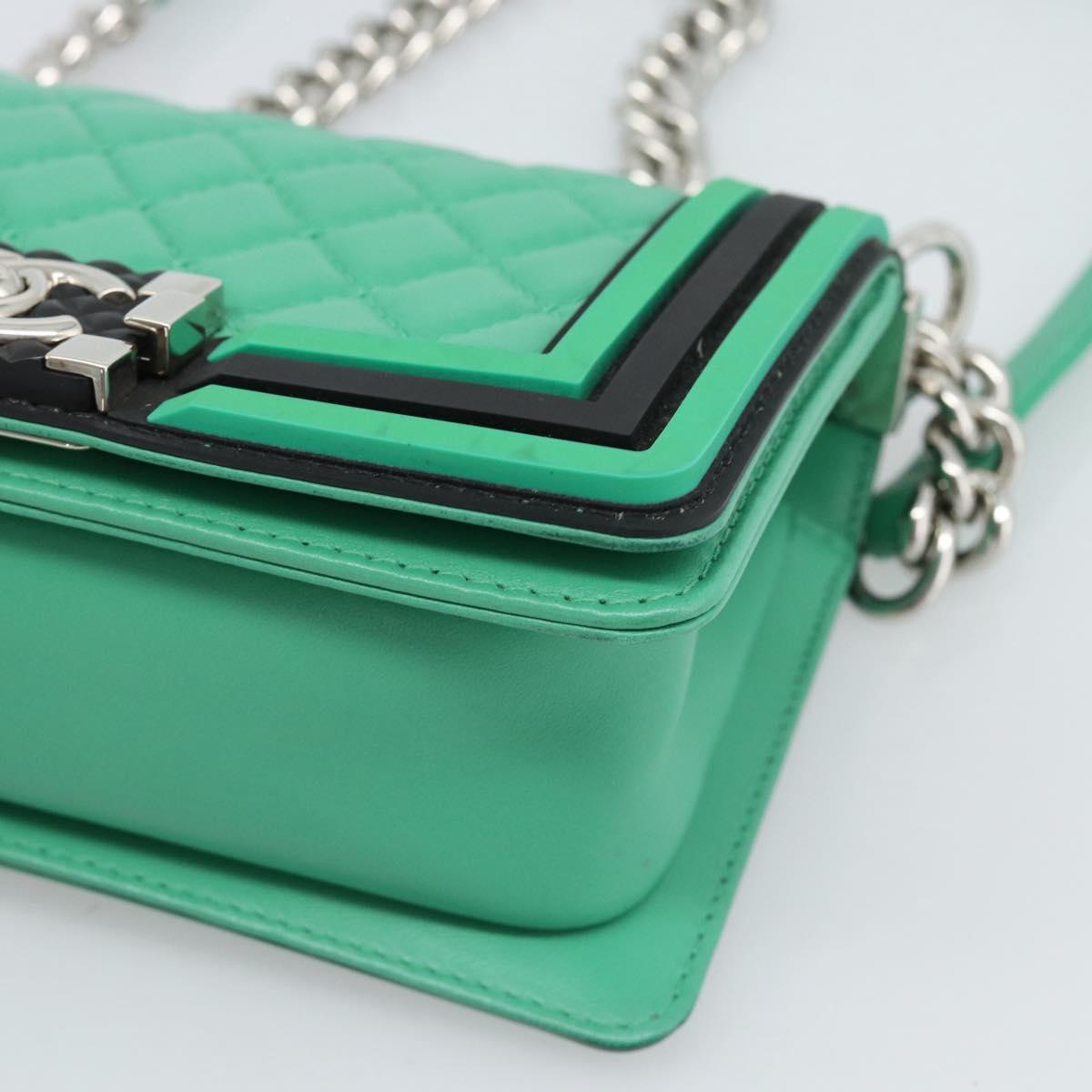 CHANEL Chain Matelasse Boy Chanel Bag Lamb Skin Green Silver CC Auth 184844SM