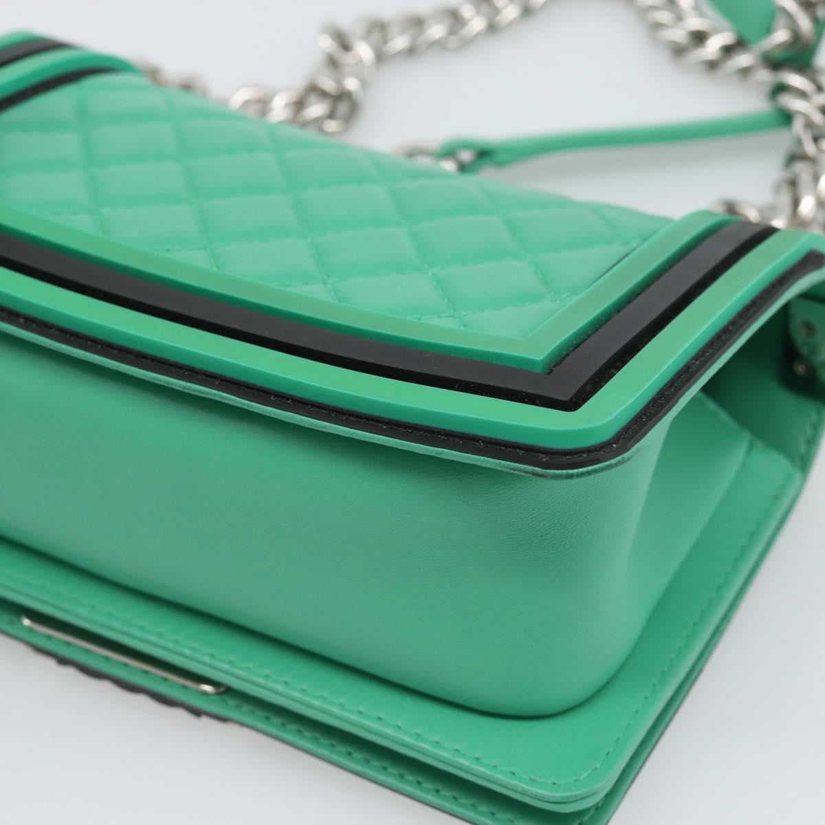 CHANEL Chain Matelasse Boy Chanel Bag Lamb Skin Green Silver CC Auth 184844SM
