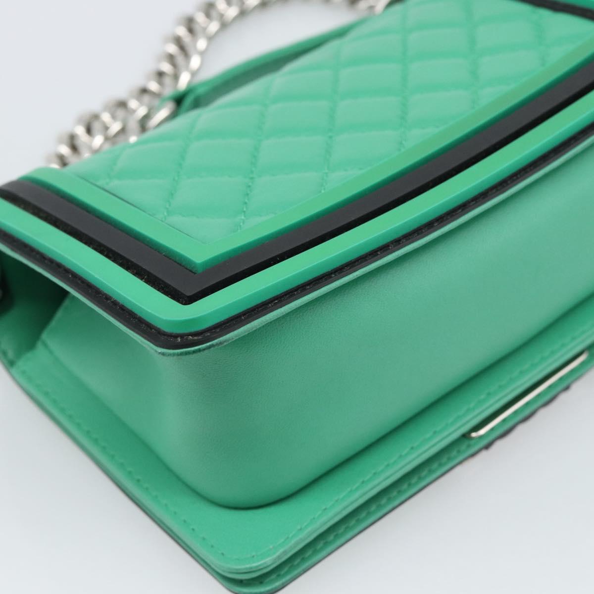 CHANEL Chain Matelasse Boy Chanel Bag Lamb Skin Green Silver CC Auth 184844SM