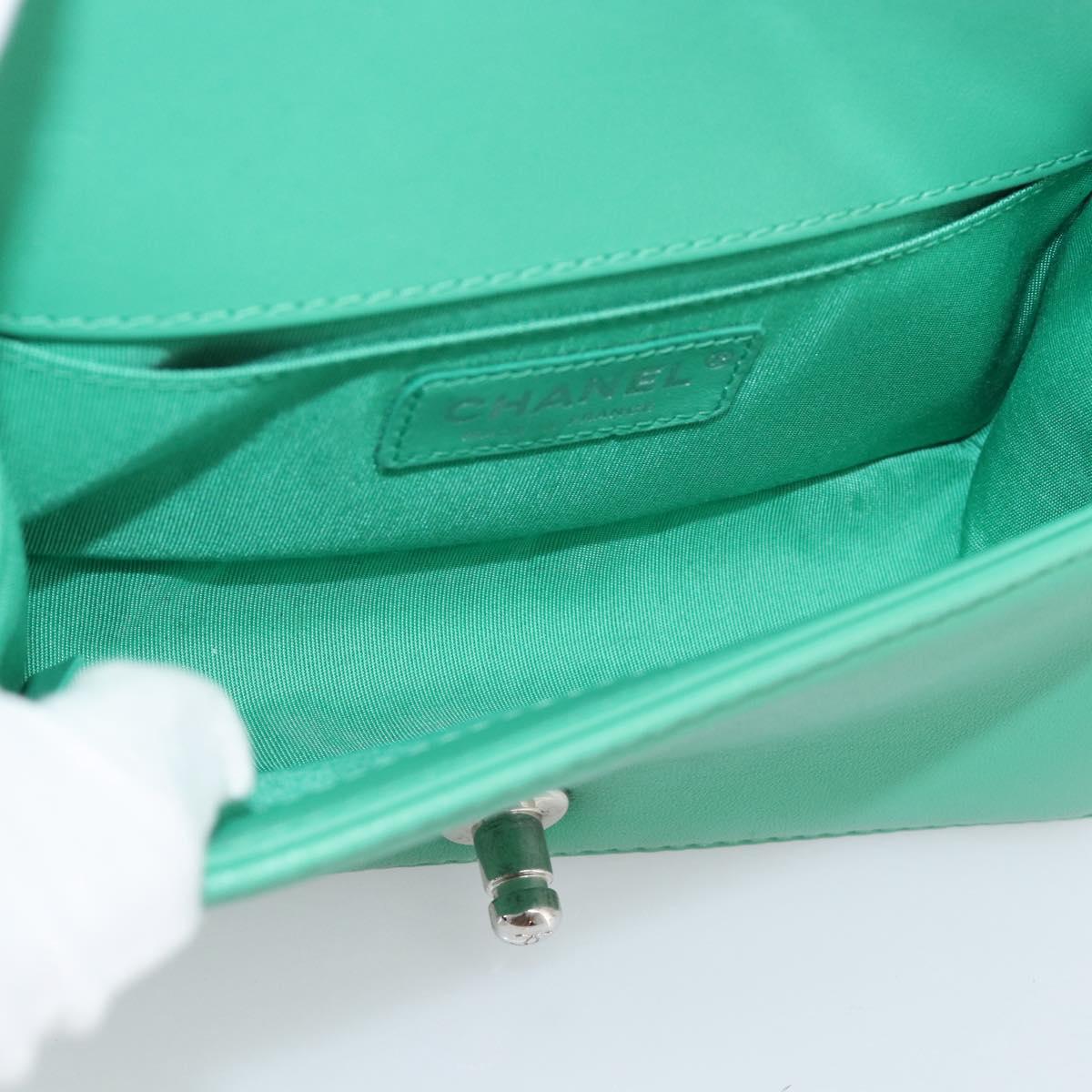 CHANEL Chain Matelasse Boy Chanel Bag Lamb Skin Green Silver CC Auth 184844SM