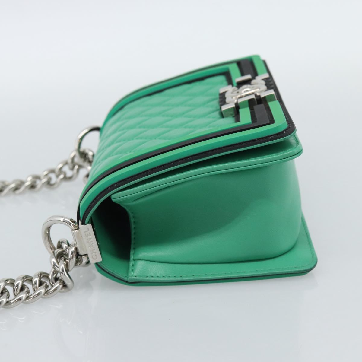 CHANEL Chain Matelasse Boy Chanel Bag Lamb Skin Green Silver CC Auth 184844SM