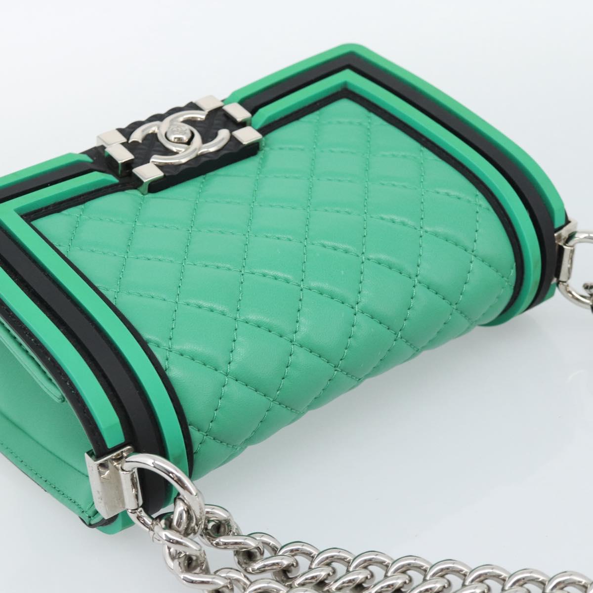 CHANEL Chain Matelasse Boy Chanel Bag Lamb Skin Green Silver CC Auth 184844SM