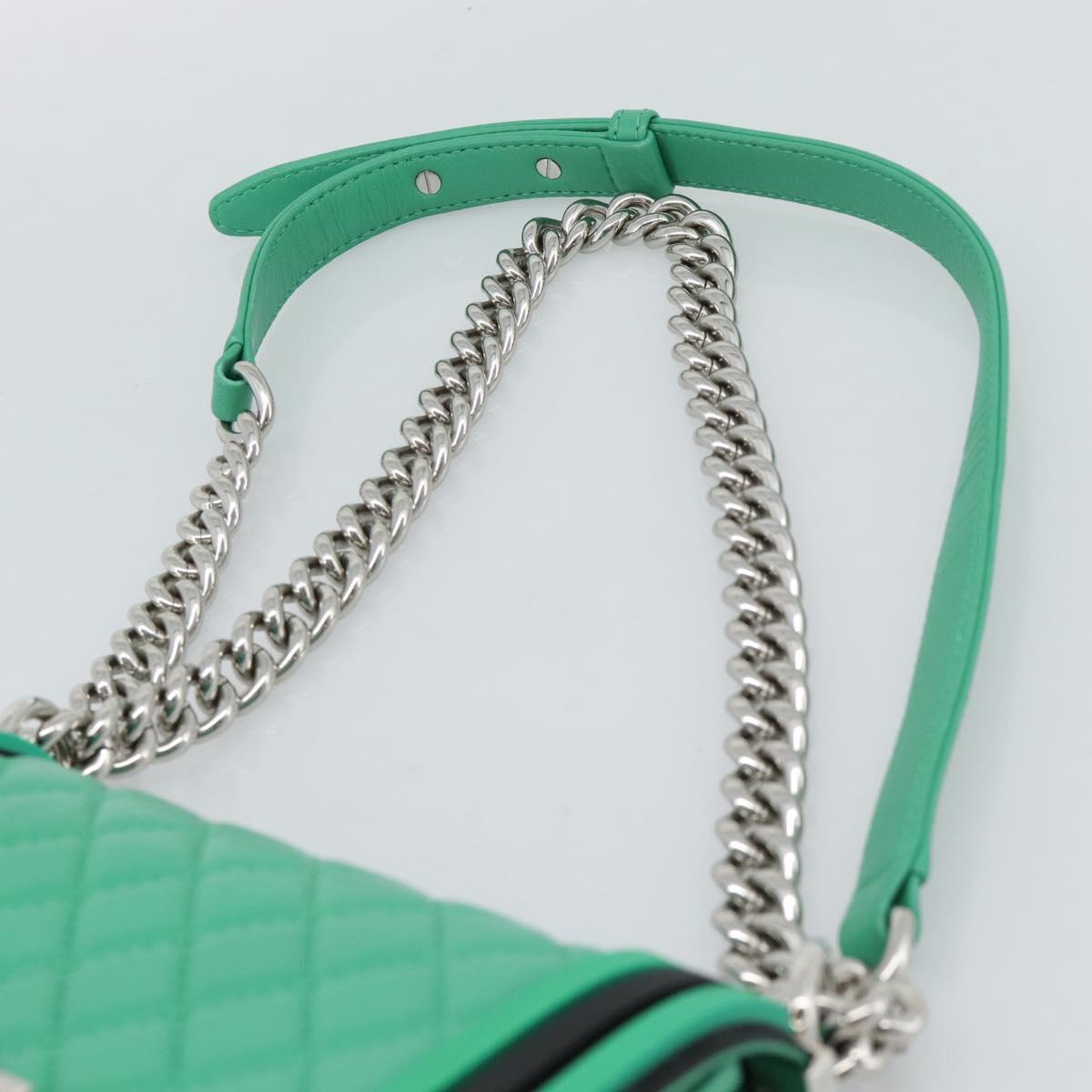 CHANEL Chain Matelasse Boy Chanel Bag Lamb Skin Green Silver CC Auth 184844SM