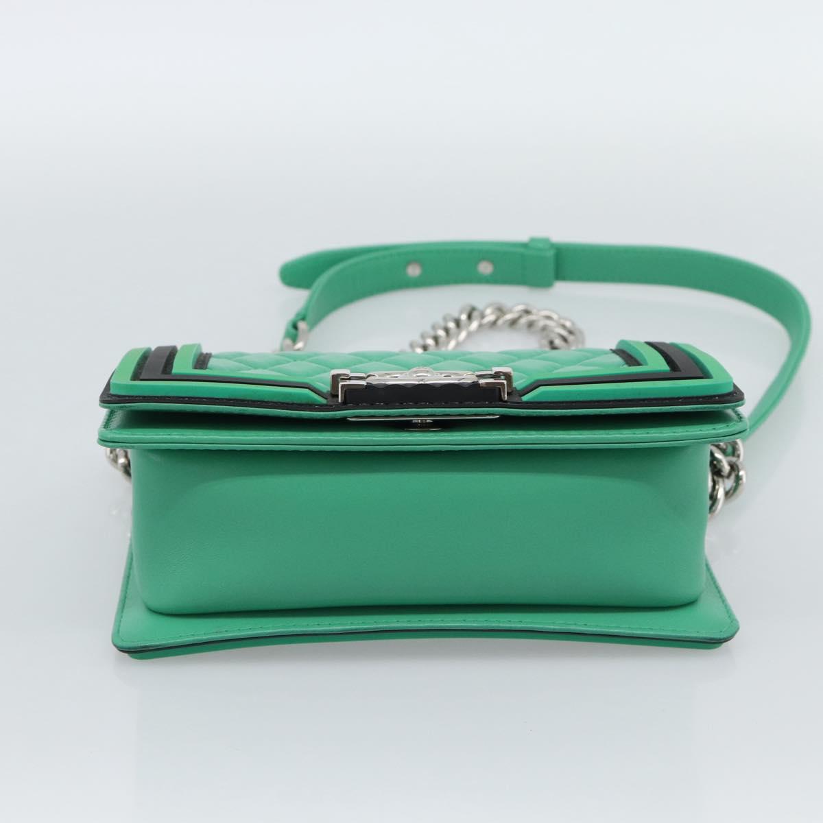 CHANEL Chain Matelasse Boy Chanel Bag Lamb Skin Green Silver CC Auth 184844SM