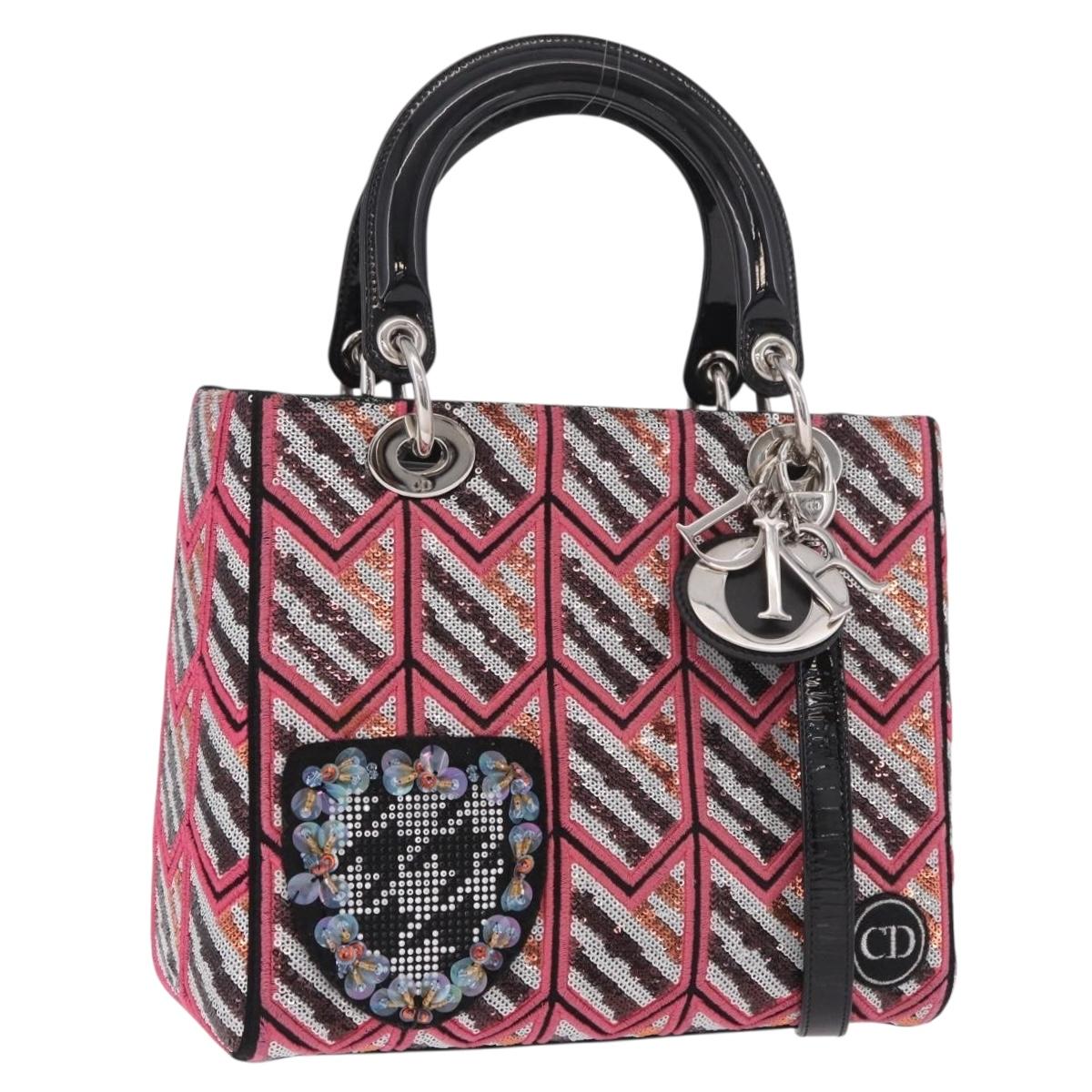 Christian Dior Canage Lady Dior Tote Bag Sequin 2way Pink Silver Auth 184845SM