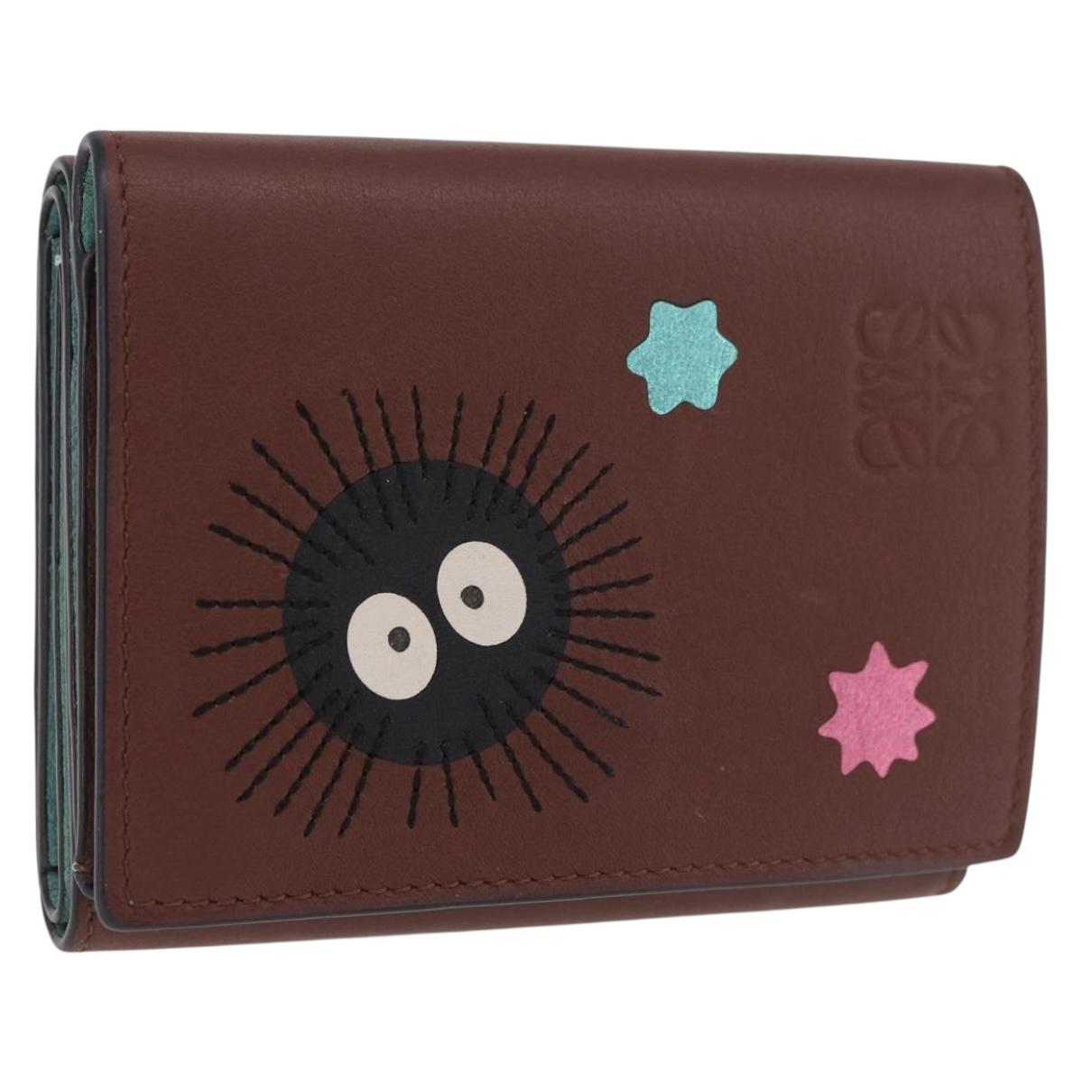 LOEWE Studio Ghibli Collaboration Compact Wallet Leather Brown Auth 184848SM