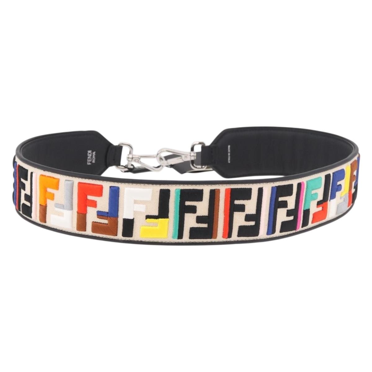 FENDI Zucca Canvas Shoulder Strap Multicolor Silver Auth 184849M