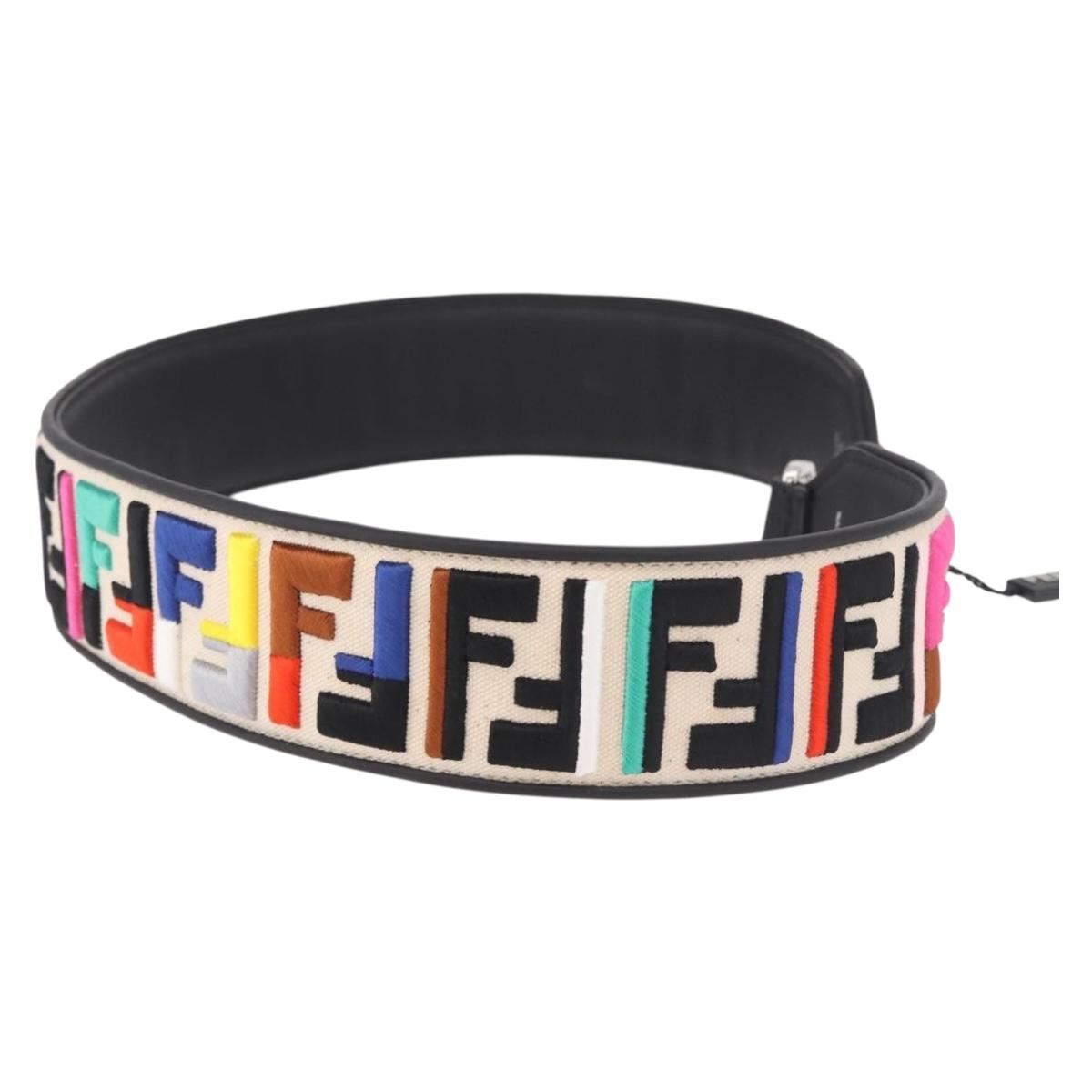 FENDI Zucca Canvas Shoulder Strap Multicolor Silver Auth 184849M