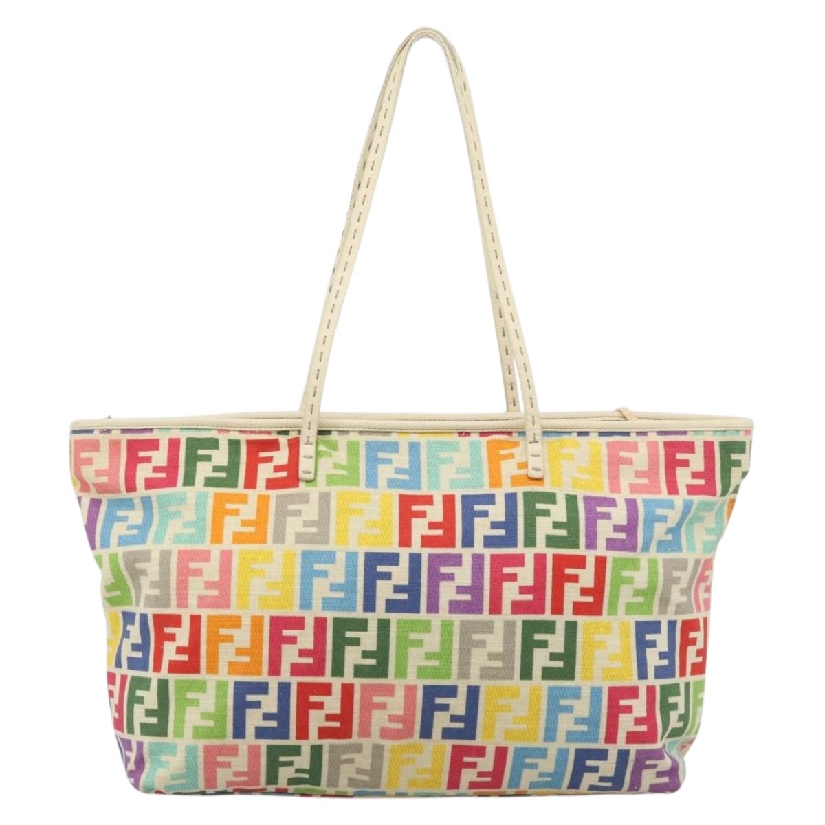FENDI Zucca Canvas Celeria Tote Bag Multicolor Gold Auth 184862V