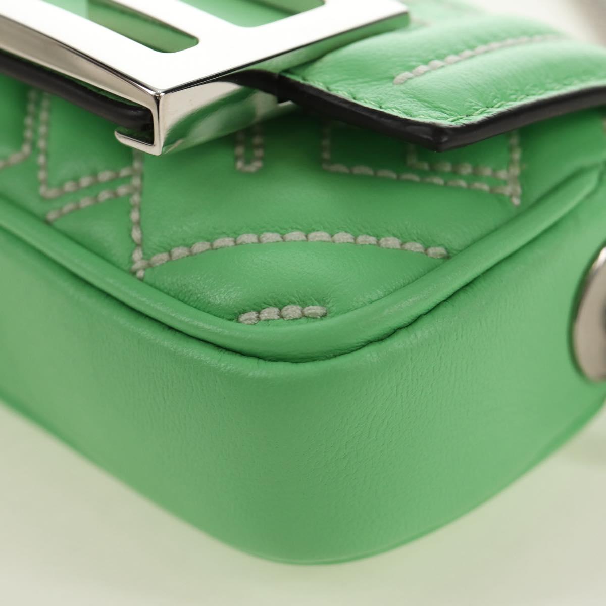 FENDI Nano Baguette Chain Shoulder Pouch Leather 2way green Auth 184863SAM