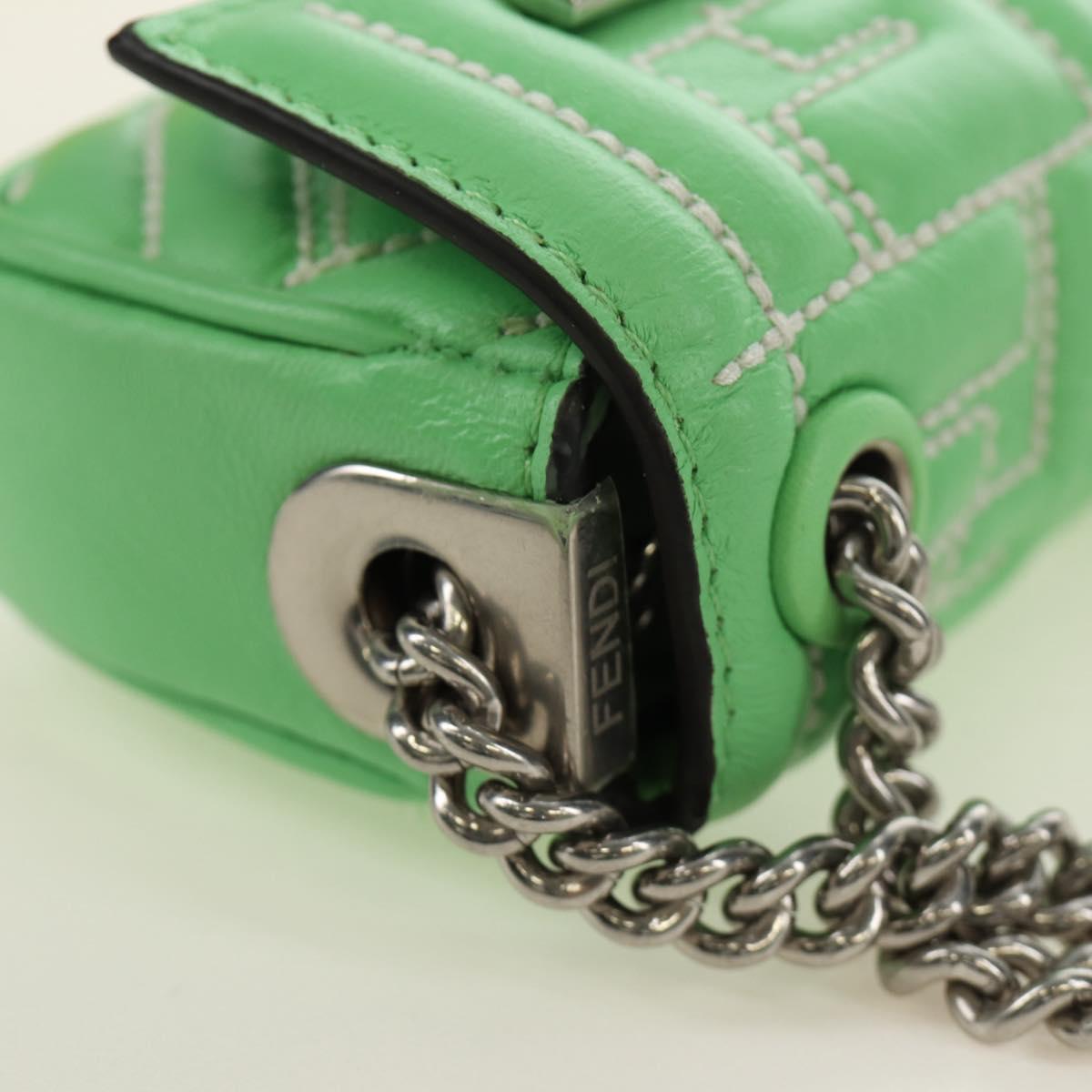 FENDI Nano Baguette Chain Shoulder Pouch Leather 2way green Auth 184863SAM