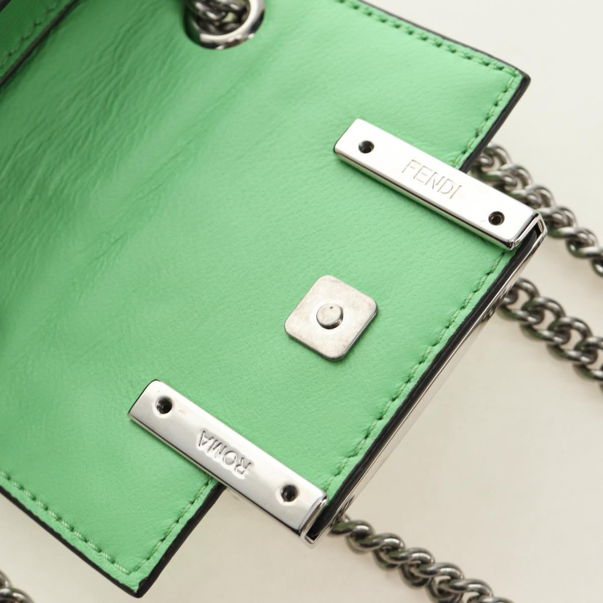 FENDI Nano Baguette Chain Shoulder Pouch Leather 2way green Auth 184863SAM