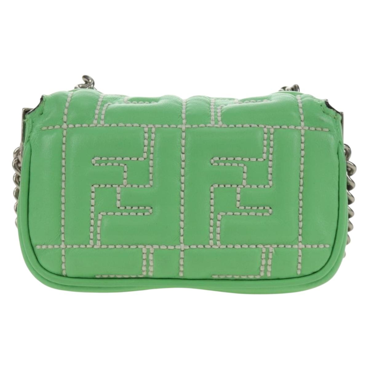 FENDI Nano Baguette Chain Shoulder Pouch Leather 2way green Auth 184863SAM