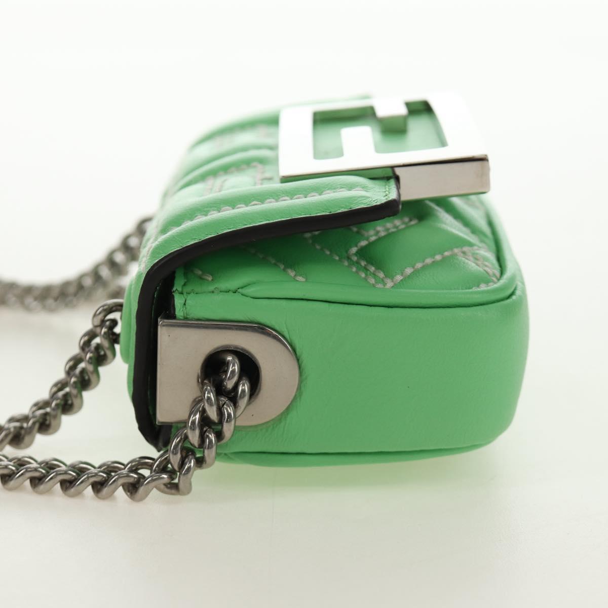 FENDI Nano Baguette Chain Shoulder Pouch Leather 2way green Auth 184863SAM