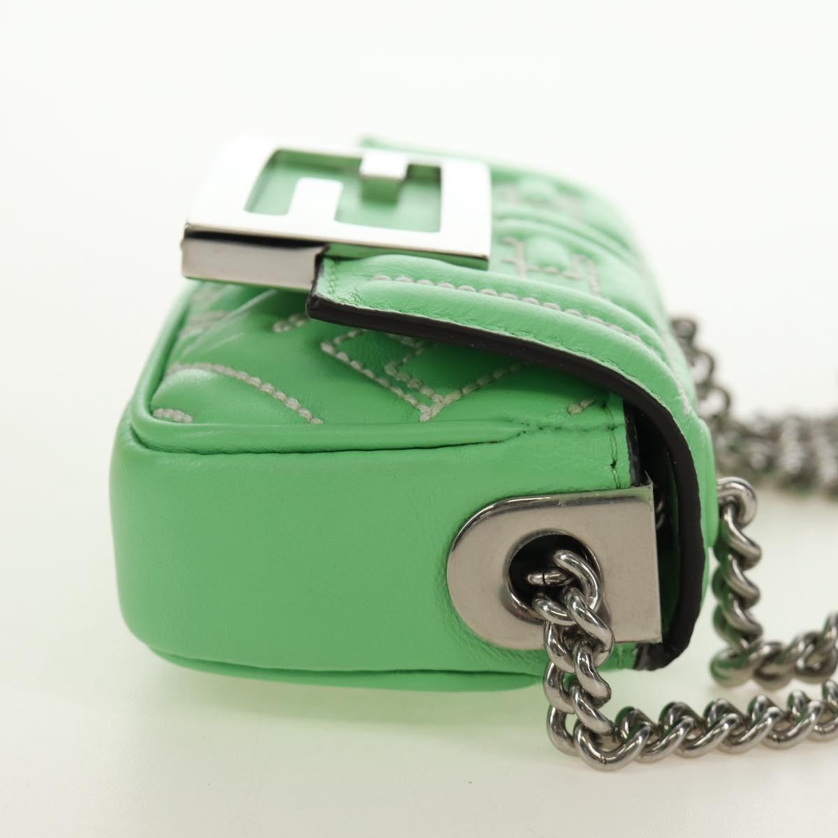 FENDI Nano Baguette Chain Shoulder Pouch Leather 2way green Auth 184863SAM