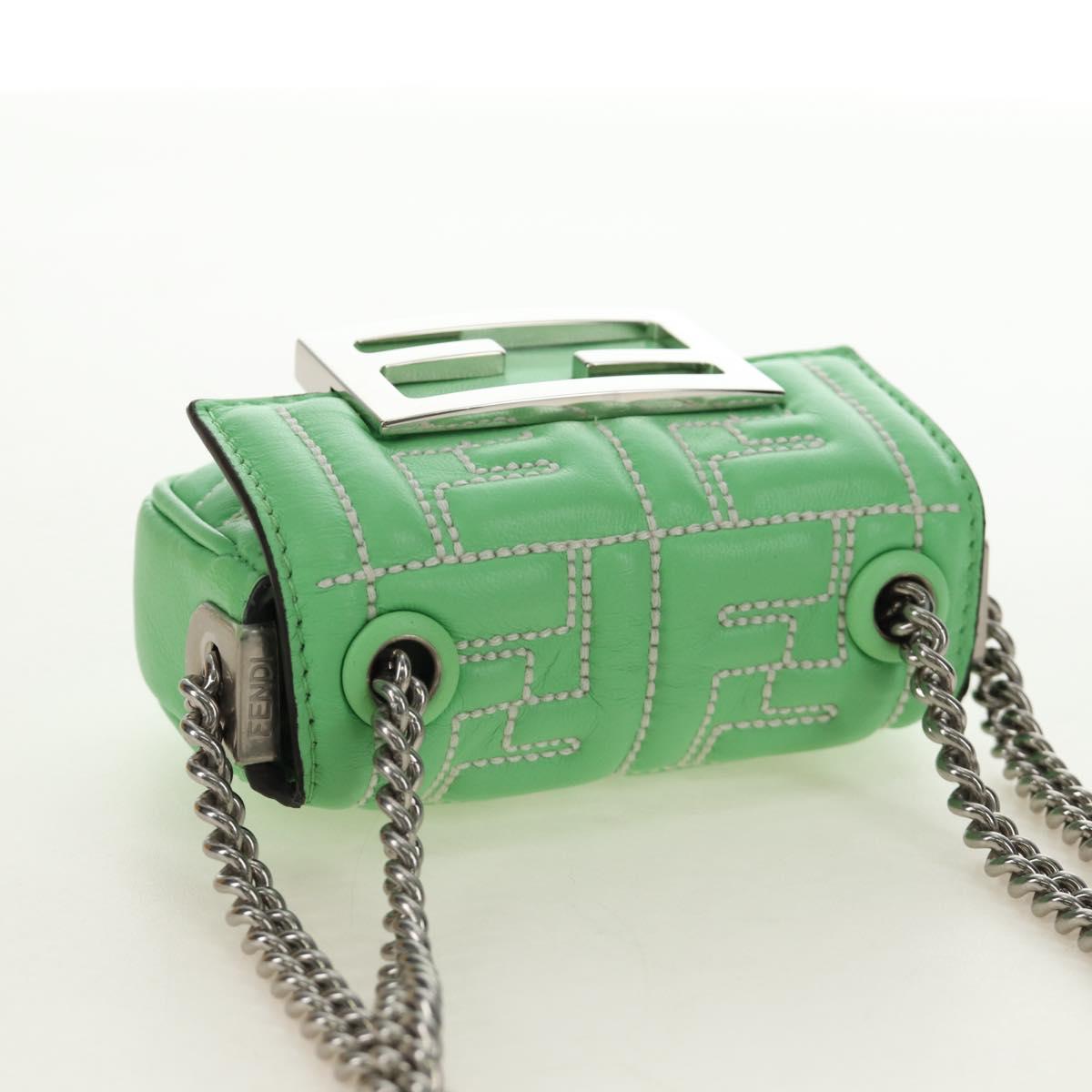 FENDI Nano Baguette Chain Shoulder Pouch Leather 2way green Auth 184863SAM