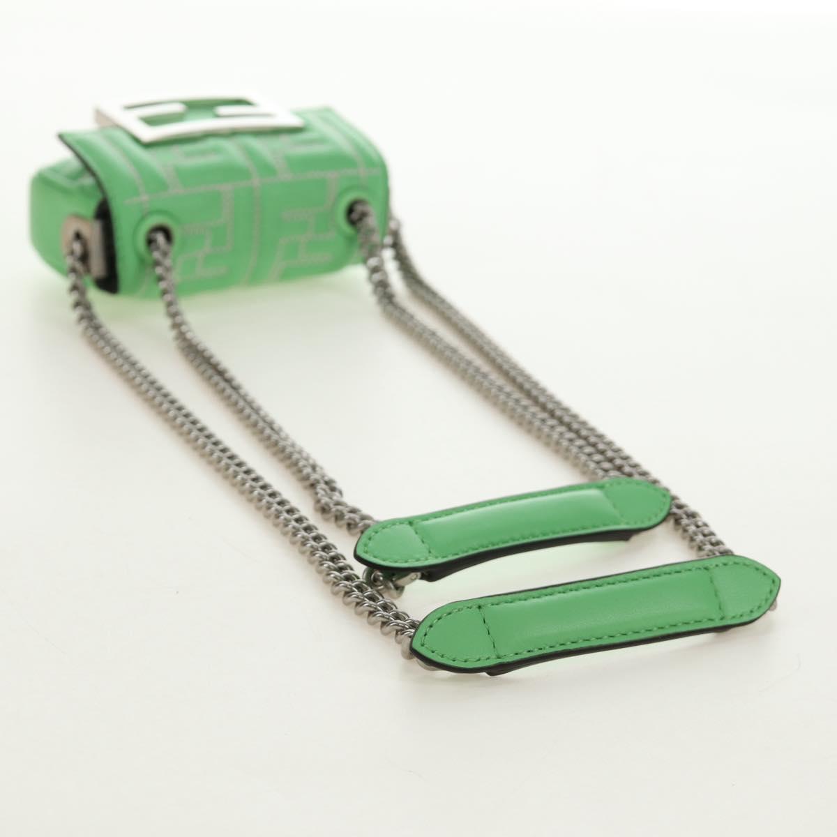 FENDI Nano Baguette Chain Shoulder Pouch Leather 2way green Auth 184863SAM