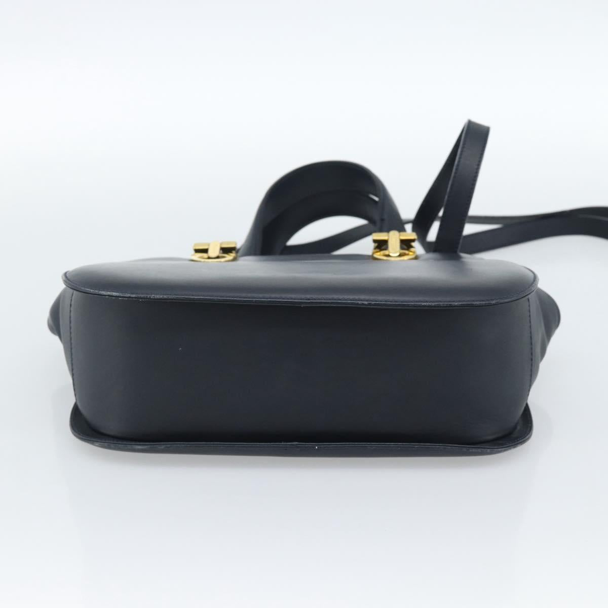 Salvatore Ferragamo Gancini Hand Bag Leather 2way Navy Gold Auth 184864V