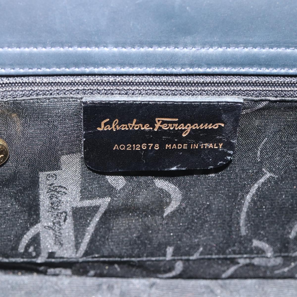Salvatore Ferragamo Gancini Hand Bag Leather 2way Navy Gold Auth 184864V