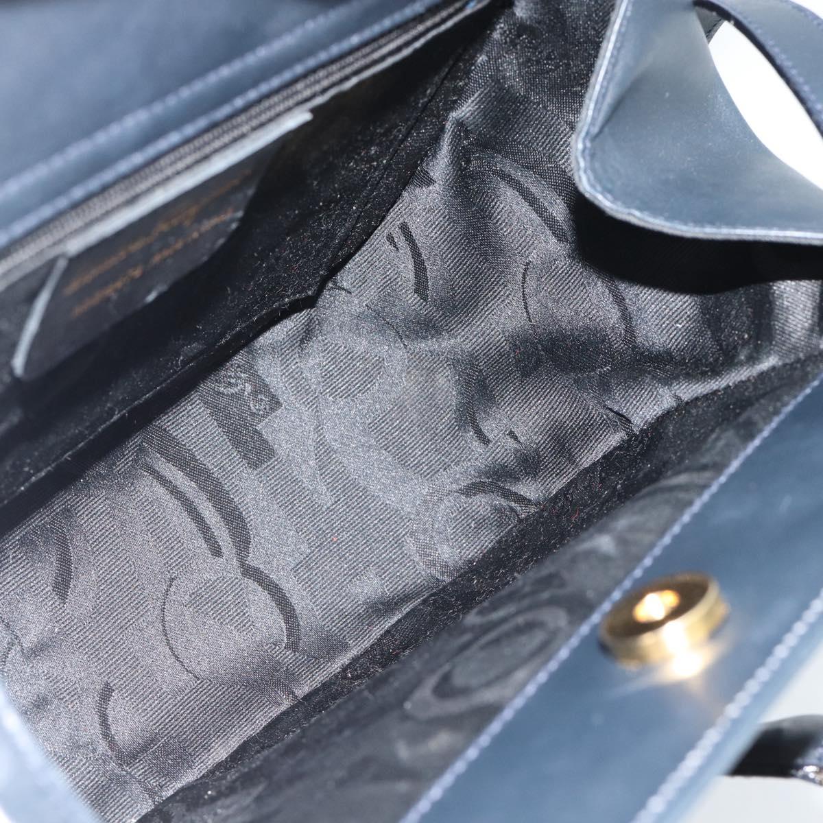 Salvatore Ferragamo Gancini Hand Bag Leather 2way Navy Gold Auth 184864V