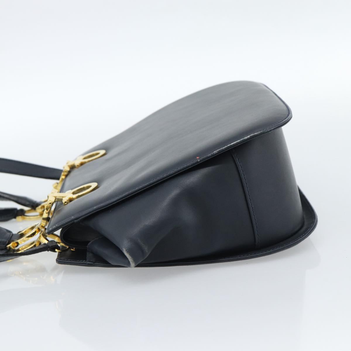 Salvatore Ferragamo Gancini Hand Bag Leather 2way Navy Gold Auth 184864V