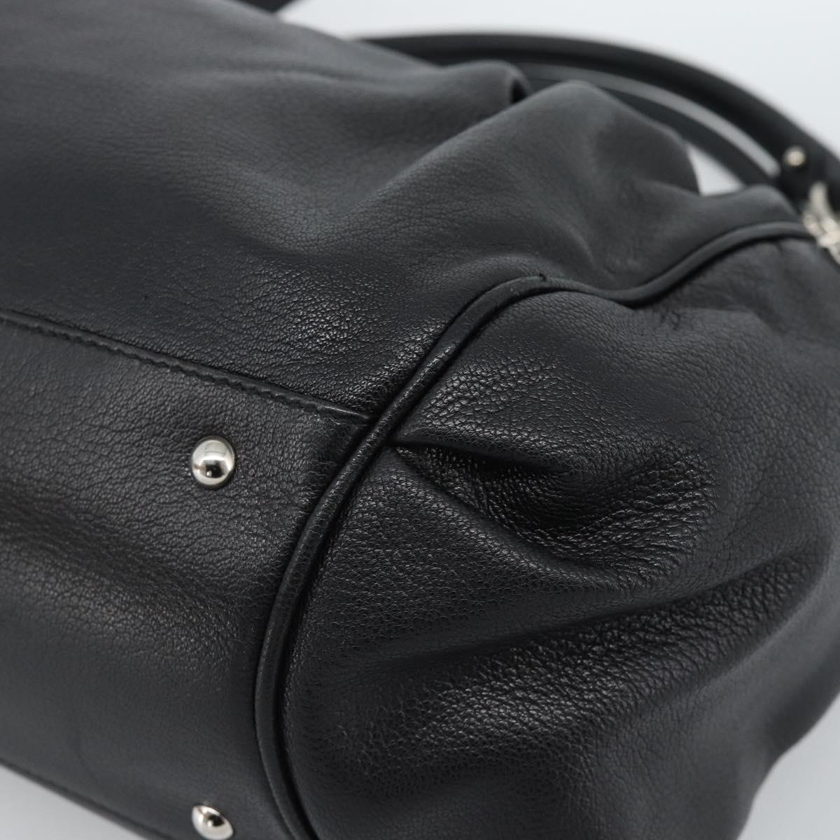 Salvatore Ferragamo Gancini Hand Bag Leather 2way Black Silver Auth 184865V