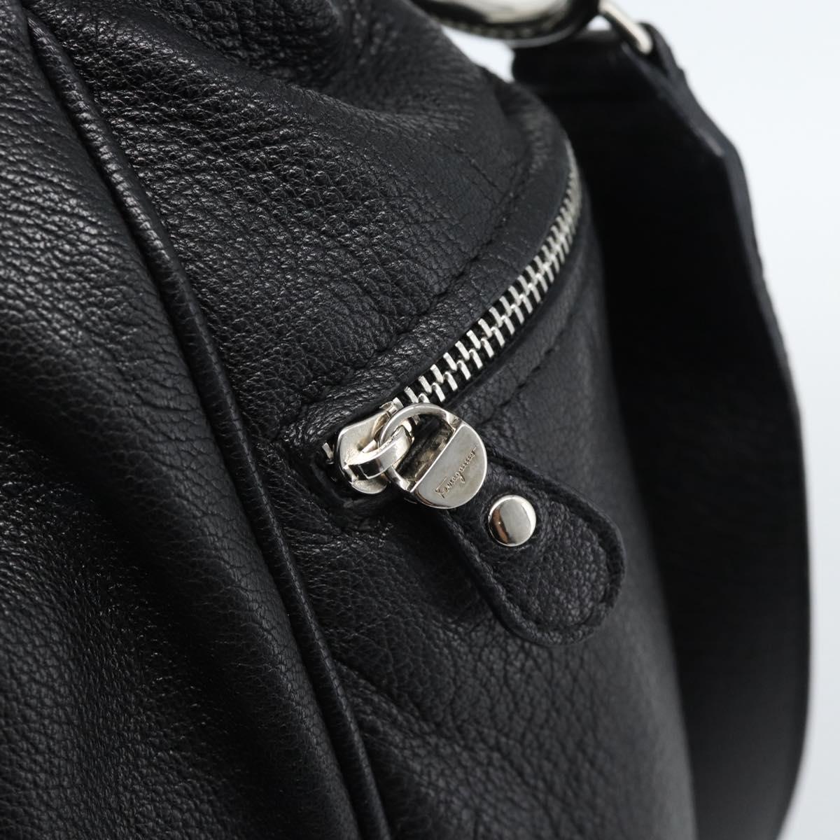 Salvatore Ferragamo Gancini Hand Bag Leather 2way Black Silver Auth 184865V