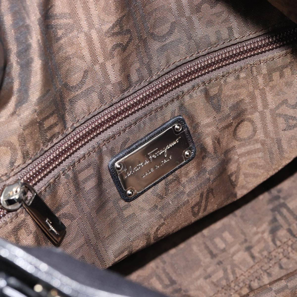 Salvatore Ferragamo Gancini Hand Bag Leather 2way Black Silver Auth 184865V