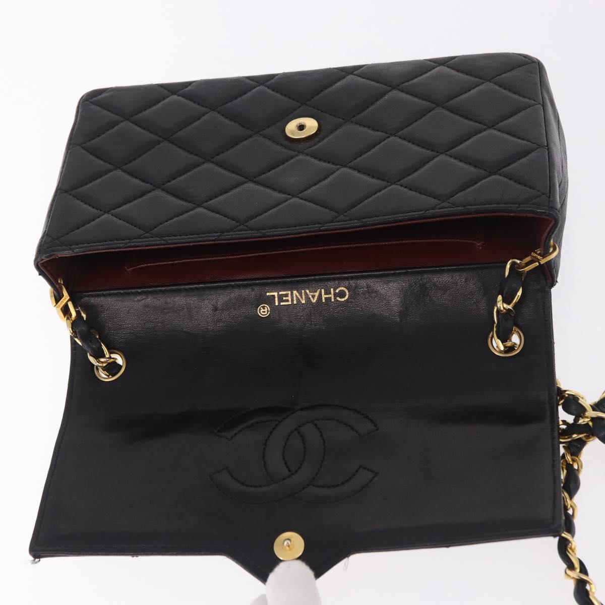 CHANEL Matelasse Chain Shoulder Bag Lamb Skin Black Gold CC Auth 184866M