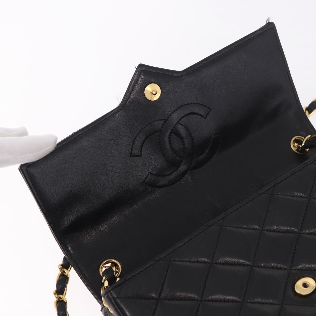 CHANEL Matelasse Chain Shoulder Bag Lamb Skin Black Gold CC Auth 184866M