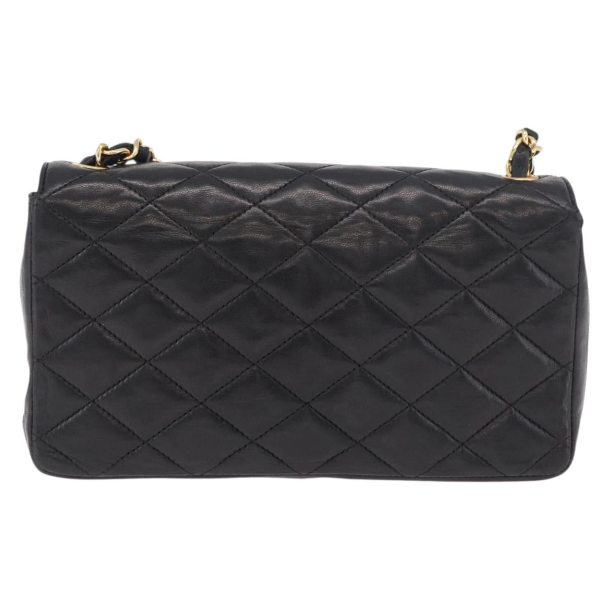CHANEL Matelasse Chain Shoulder Bag Lamb Skin Black Gold CC Auth 184866M