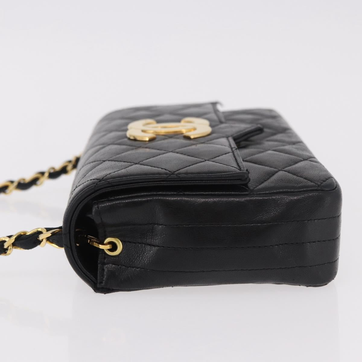 CHANEL Matelasse Chain Shoulder Bag Lamb Skin Black Gold CC Auth 184866M
