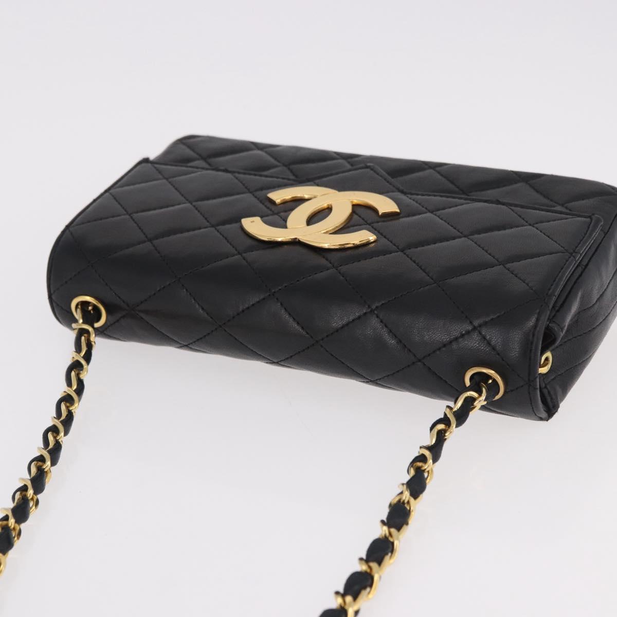 CHANEL Matelasse Chain Shoulder Bag Lamb Skin Black Gold CC Auth 184866M