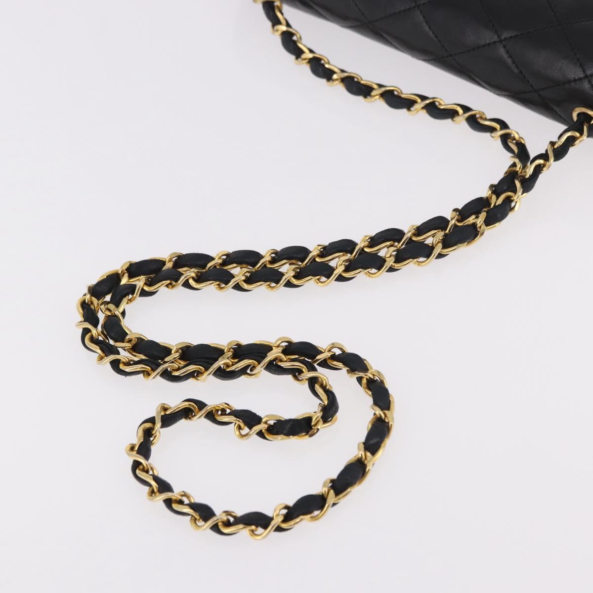 CHANEL Matelasse Chain Shoulder Bag Lamb Skin Black Gold CC Auth 184866M