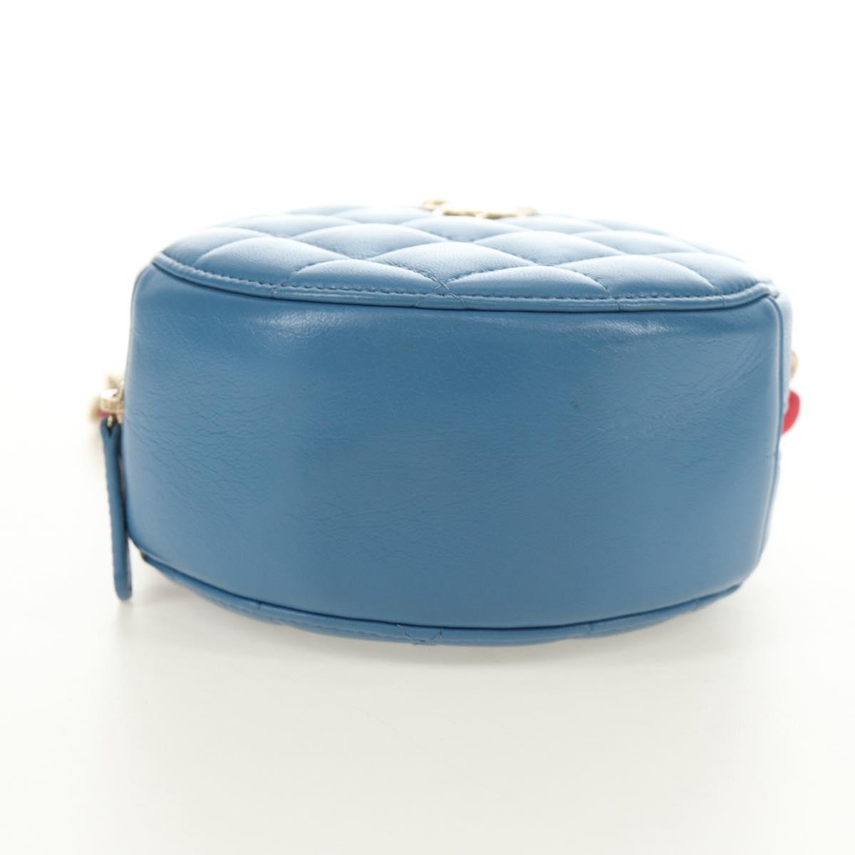 CHANEL Matelasse Chain Shoulder Bag Lamb Skin Light Blue Gold CC Auth 184868SM