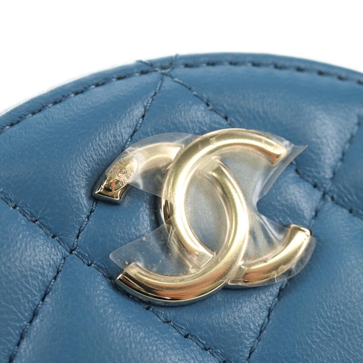 CHANEL Matelasse Chain Shoulder Bag Lamb Skin Light Blue Gold CC Auth 184868SM